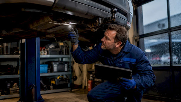Technician diagnosing Haldex coupling noise on SUV