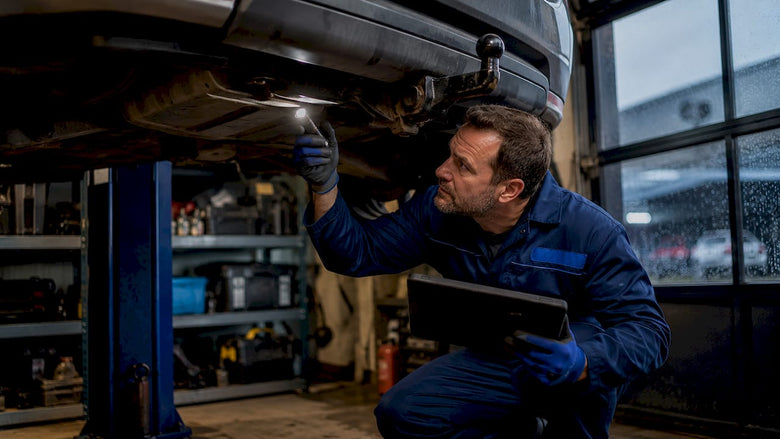 Technician diagnosing Haldex coupling noise on SUV