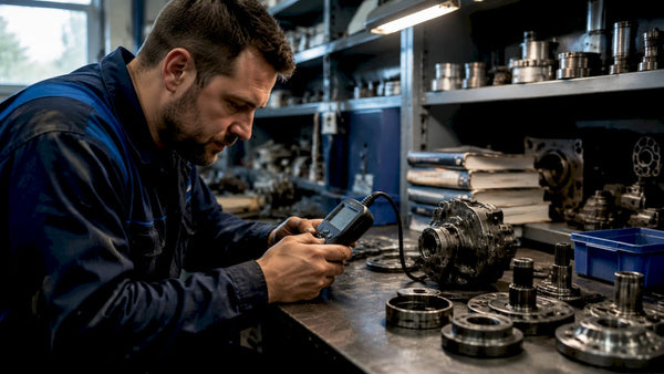 Technician inspecting Haldex parts in workshop