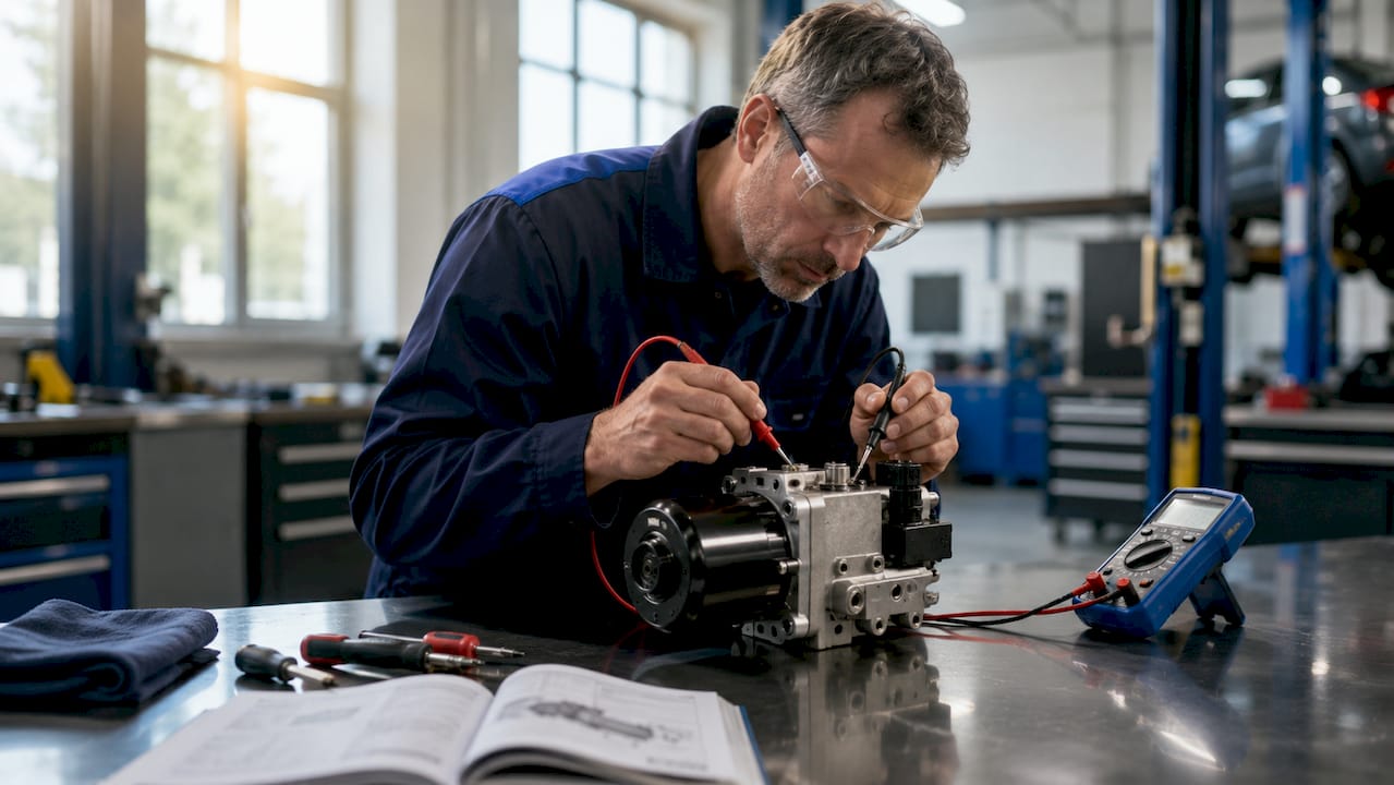 Technician inspecting refreshed Haldex pump motor