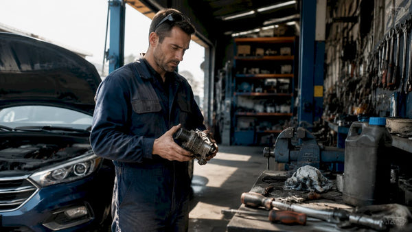 Technician holding Ford Haldex coupling in garage