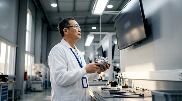 Technician inspecting Haldex automotive part in quality lab