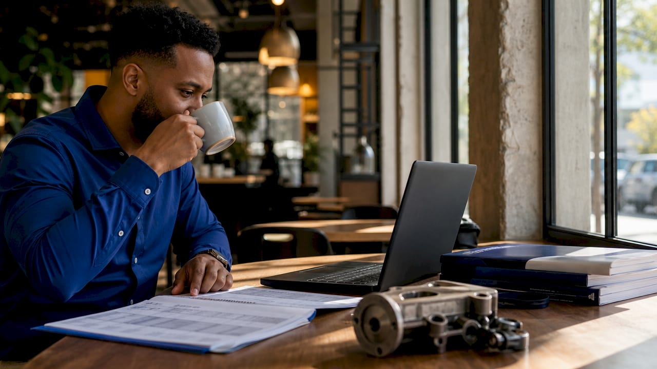 Man entering bulk Haldex parts order on laptop