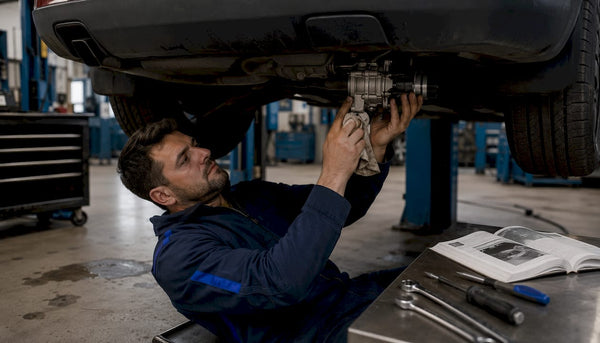 Mechanic installing Haldex LR003147 pump on Freelander 2