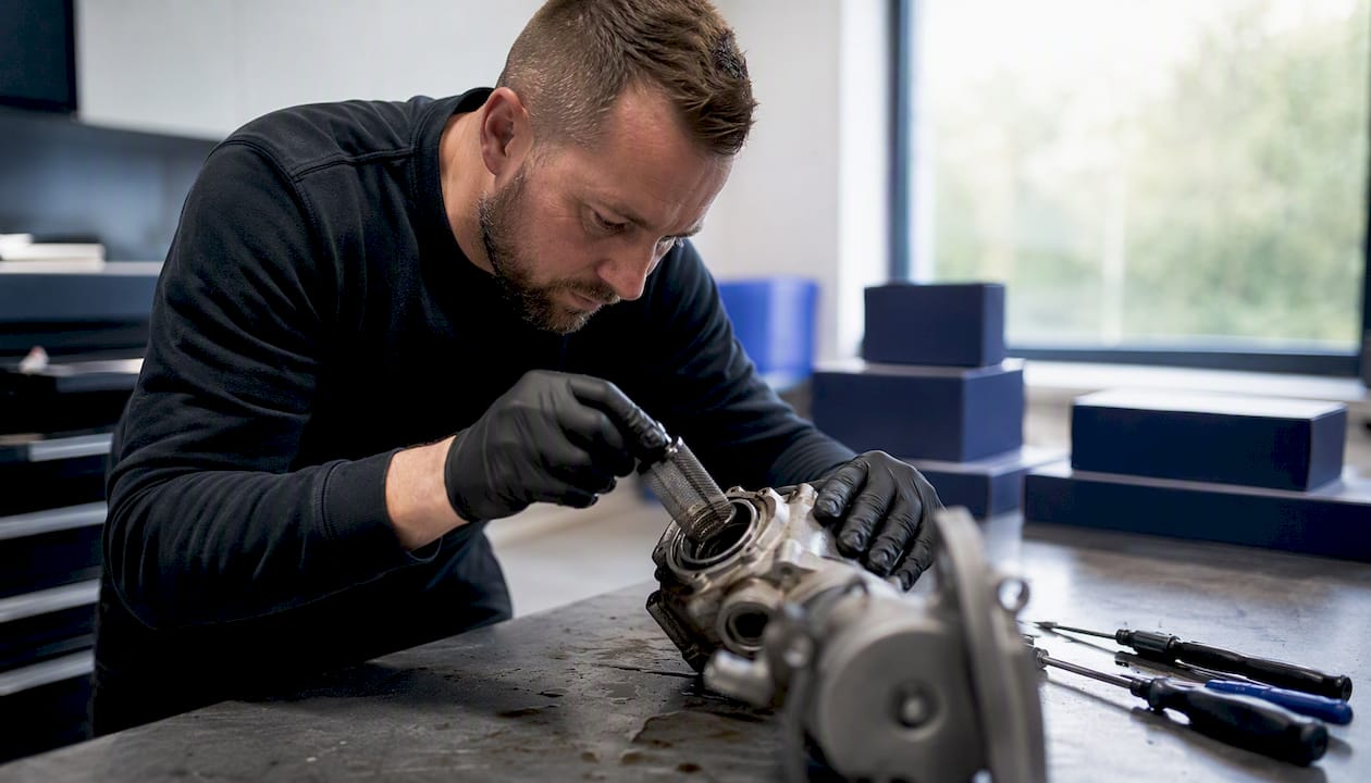Technician removing Haldex pump screen