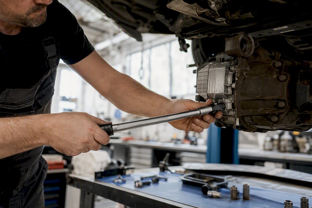 Mechanic tightening bolts on Haldex Gen 3 AWD unit