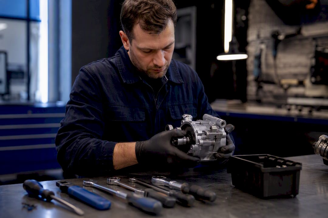 Technician inspecting Haldex AWD pump parts