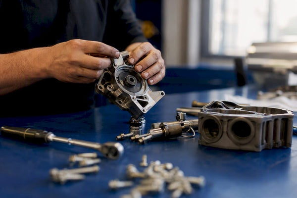 Hands inspecting Haldex pump parts
