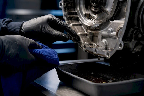 Technician inspecting moisture in drivetrain housing