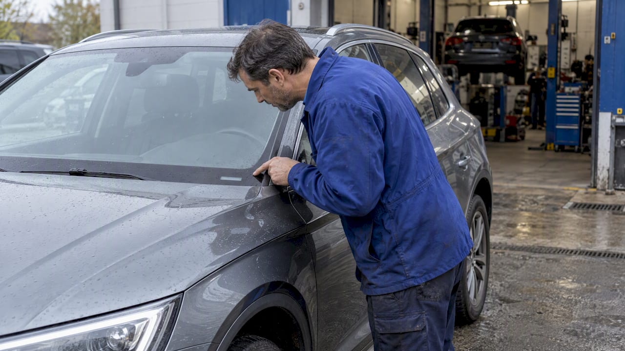 Mechanic checking VIN on an Audi Q5