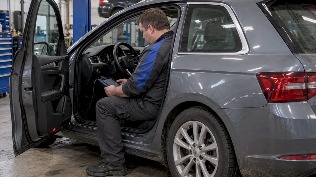 Technician completing a Skoda Octavia Haldex relearn