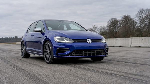 Blue Golf R launching on a test track