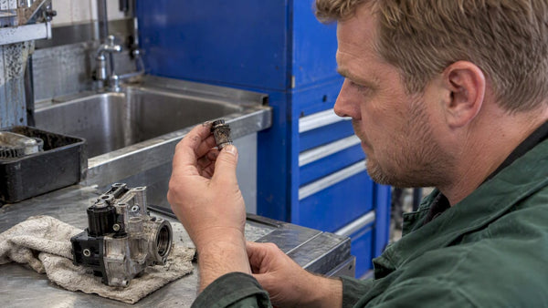 Technician inspecting debris on a Haldex screen